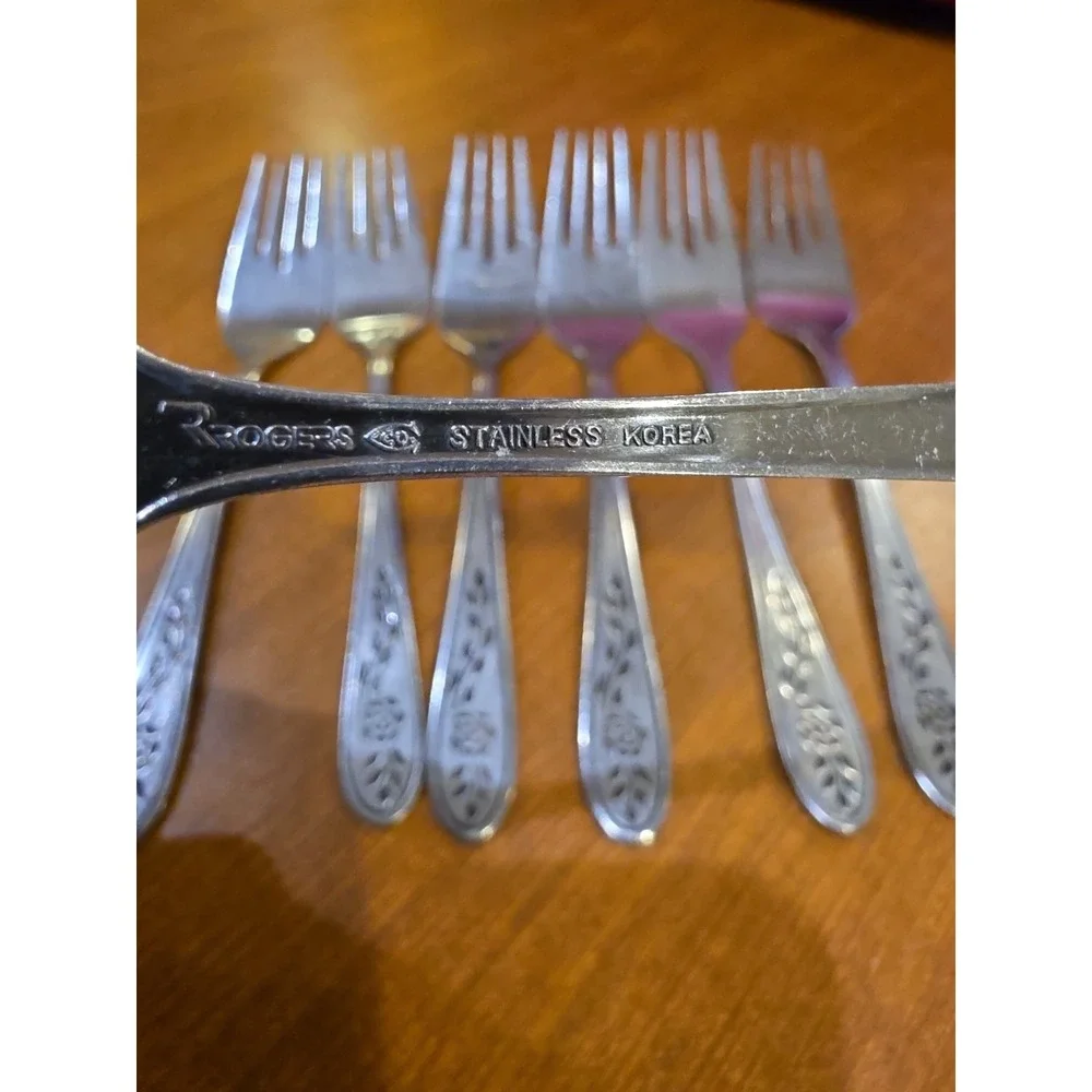 Rogers Floral Mist Stainless Korea Silverware - 7 Salad Forks